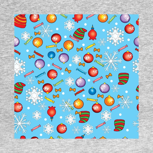 christmas pattern in children's style with balls and snowflakes by sonaart